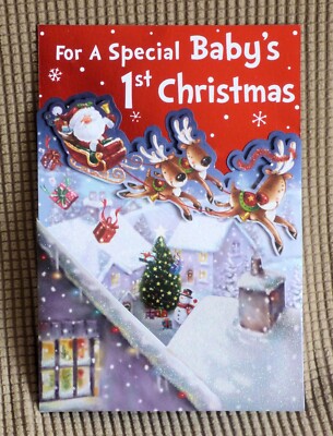 Glitzernde dreifach faltbare Karte mit 3D-Effekt - für ein besonderes Baby 1. Weihnachten