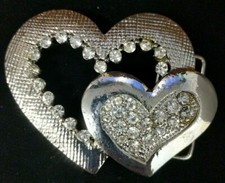Great/Fun/Fashionable Belt Buckle Lightweight Silver Toned Rhinestone Hearts