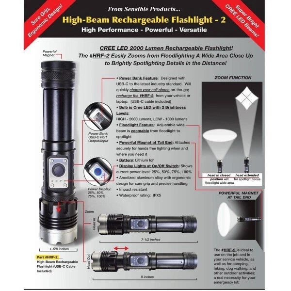 Luz flash recargable de haz alto roja # HRFR-2, VENDIDA CADA UNA Foto 2 de 3