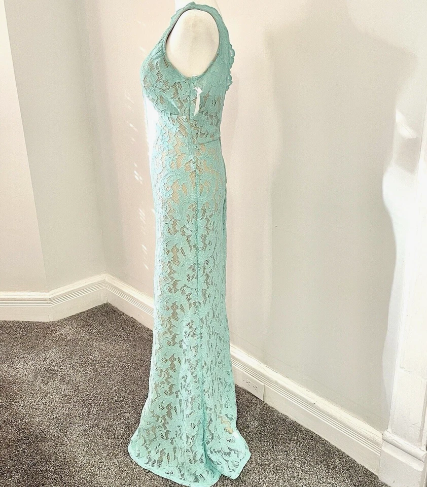 Maxi Vestido Deb Talla 7 Sin Mangas Encaje Bodycon Forrado Formal Verde Menta NUEVO CON Etiquetas Foto 3 de 4