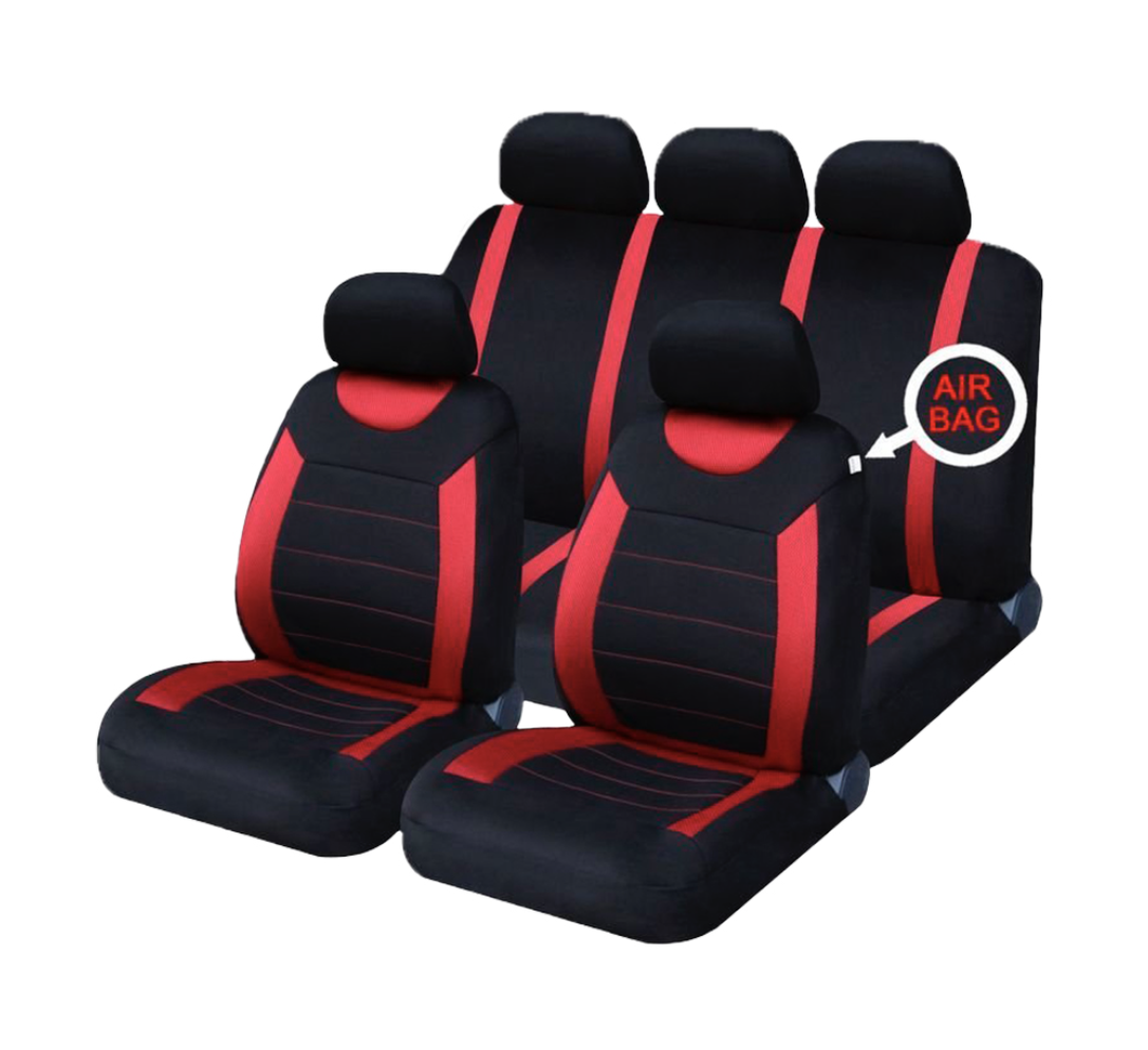 Red & Black 9pc Car Seat Cover Set for Toyota Hilux & Progres - Premium Cloth Material-image