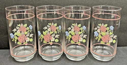 Pfaltzgraff  Set of 4 Tea Rose Drinking Glasses Tumblers 5.5" tall