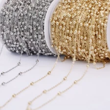 5meters Stainless Steel Gold Ball Beaded Chain Beaded Satellite Cable Link Chain