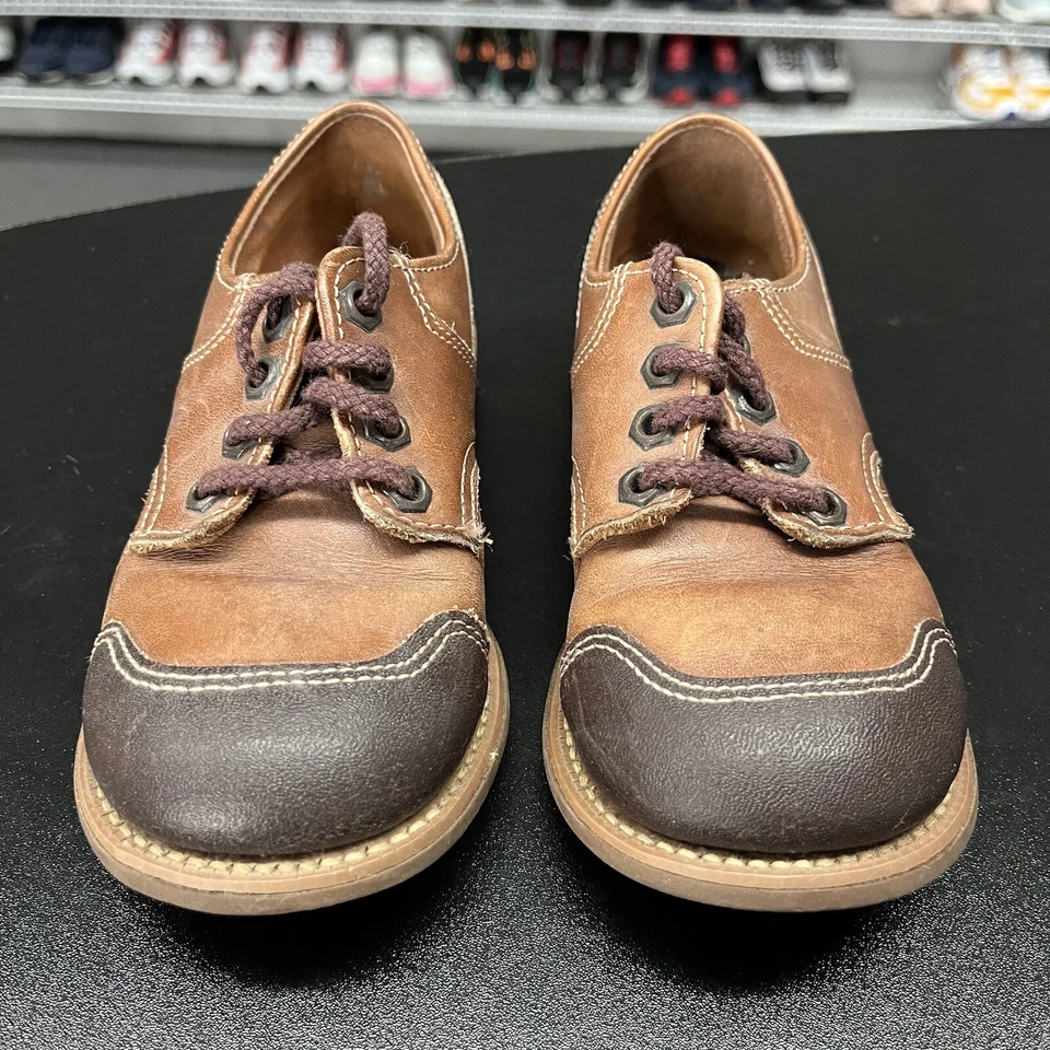 复古 Stride Rite 婴儿鞋棕色系带硬底鞋底 1 码 — 第 2/4 张图片