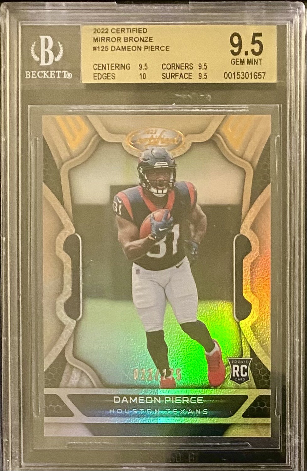 2022 Certified Mirror Bronze Dameon Pierce /275 Rookie RC Texans BGS 9.5