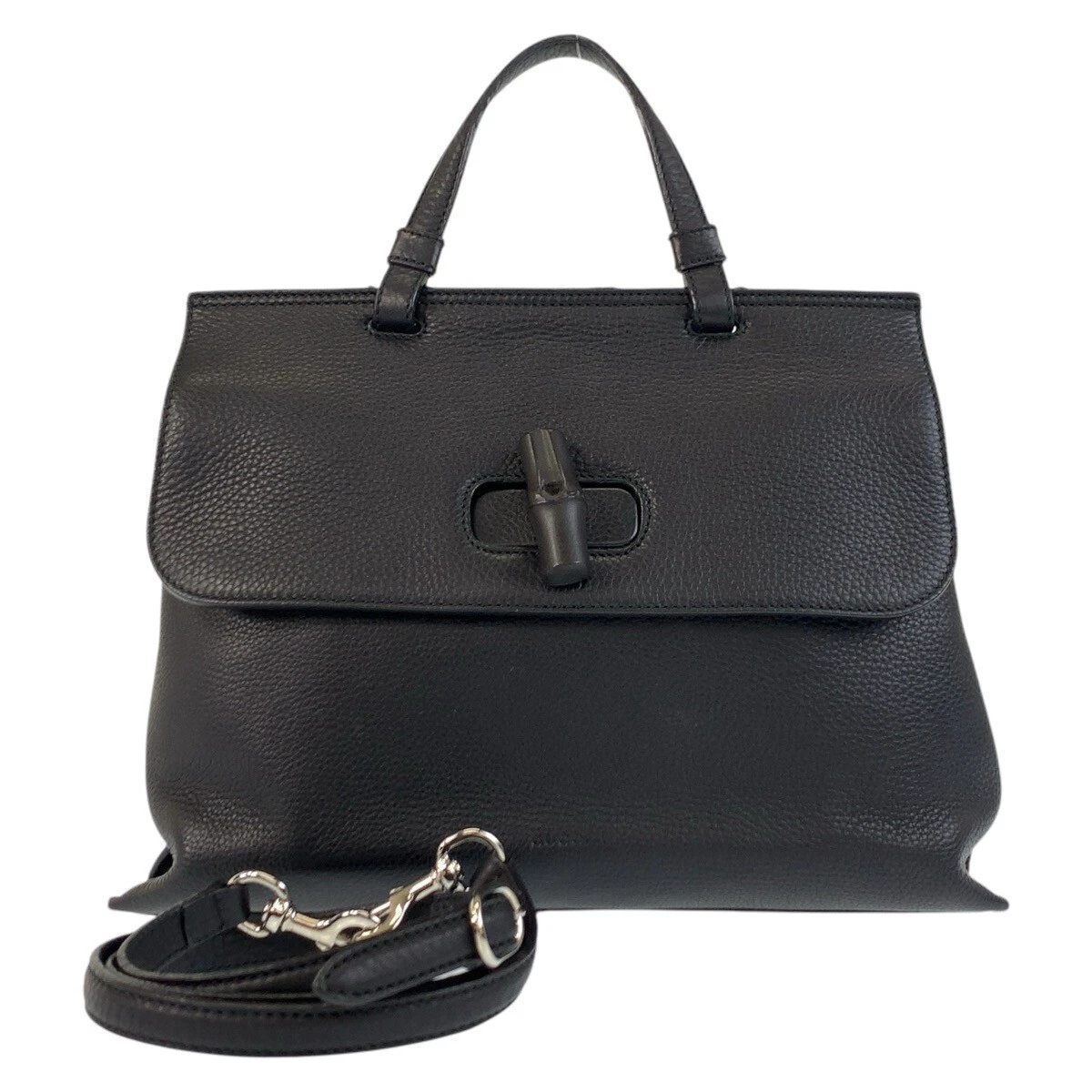Sac à main bandoulière GUCCI Bamboo daily 392013 2 voies noir noir argent matériel