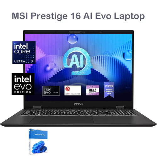 MSI Prestige 16 AI Evo Laptop:Intel Ultra 7-155H,16"UHD+ OLED,32GB DDR5 1TB SSD