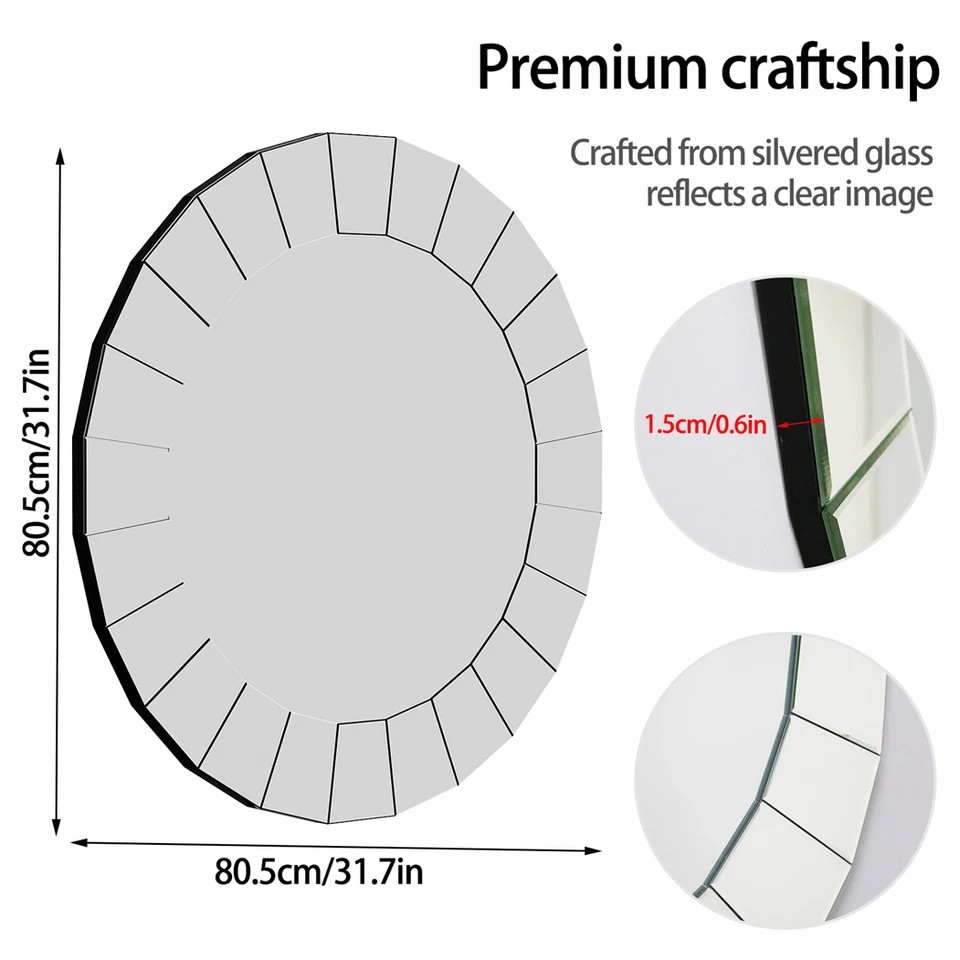 Wandspiegel Groß 80 cm Rund Spiegel Deko Flurspiegel Design Hängespiegel Wand  - Bild 4 von 4