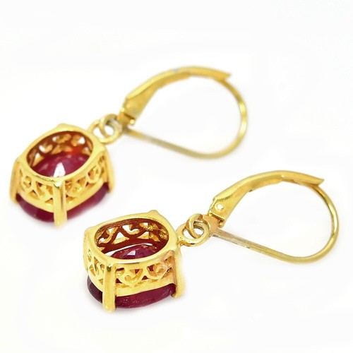 925 STERLING SILVER PIGEON BLOOD RED RUBY OVAL CUT 10x8 MM. DANGLE EARRINGS - Picture 9 of 10