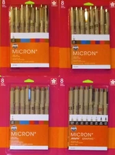 (4) FOUR SAKURA MICRON COLORED ART MARKER SETS: .01, .05, .08 & BRUSH GRAPHICS
