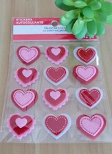Pink and Red Heart Stickers, Valentine's Day Stickers 12 piece .