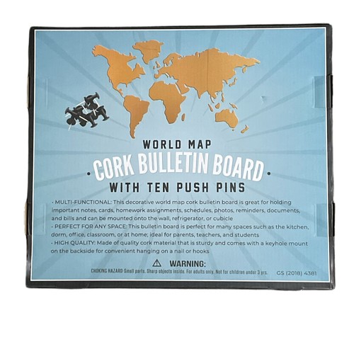 World Map Cork Bulletin Board Notes Reminders Photos with Push Pins New - Picture 4 of 4