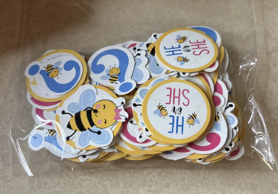 Confeti He Or She Gender Reveal azul rosa dorado abejas paquete triple de confeti 1,2 OZ Foto 2 de 4