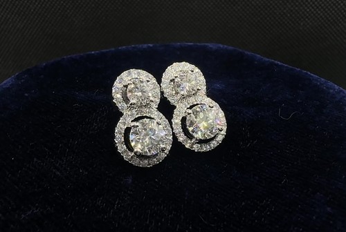 4.19 Ct Vvs1 Near White Moissanite Diamond 925 Silver Drop Engagement Earrings - Video 1 of 1
