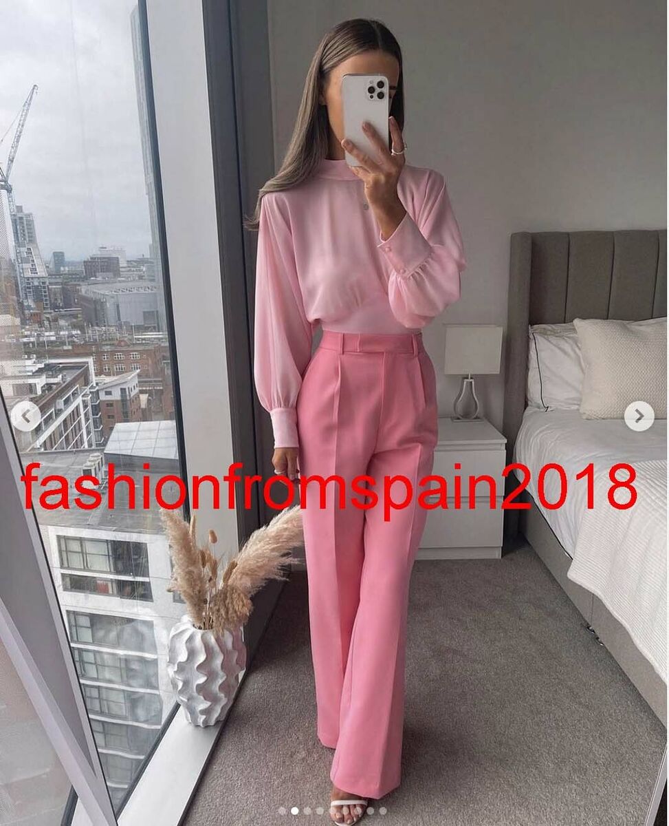 ZARA PASTEL PINK HIGH WAIST WIDE LEG MASCULINE CROSSOVER FRONT CULOTTES  TROUSERS