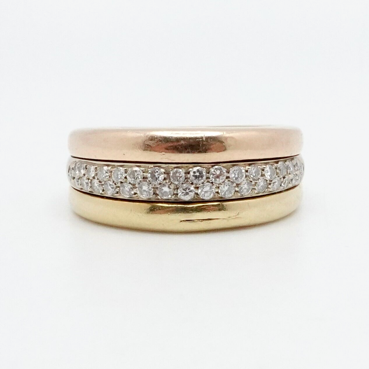 Cartier 18K Tri-Color Gold Mobilis Diamond Ring Size 52 US 6