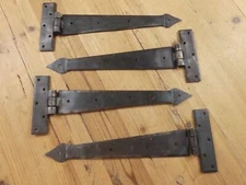 4 PRIMITIVE HAND FORGED IRON HINGE HINGES DOOR CABINET IRON 12" DOORS ARROW END 