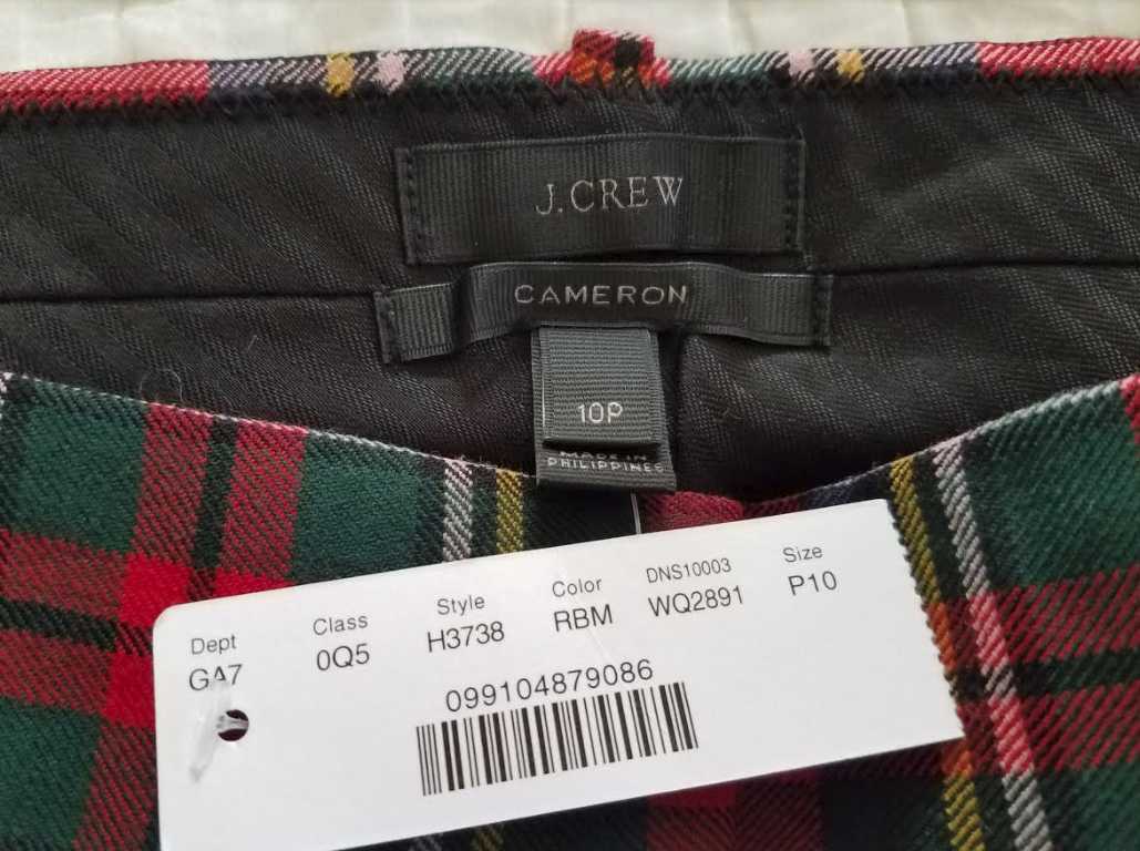 NEW WOMEN'S J CREW CAMERON SLIM CROP PANTS IN TARTAN TWO WAY STRETCH WOOL PLAID