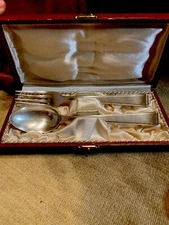 Antique 1920’s Baby Spoon & Fork Set BSF 90 silver plated Belgium Monogrammed