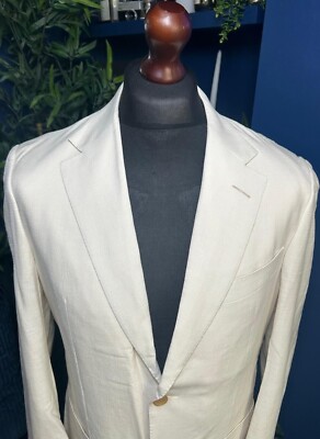 Alfred Dunhill Leinen Wolle Seide Blazer Sakko Kensington Creme 50R IT Herren