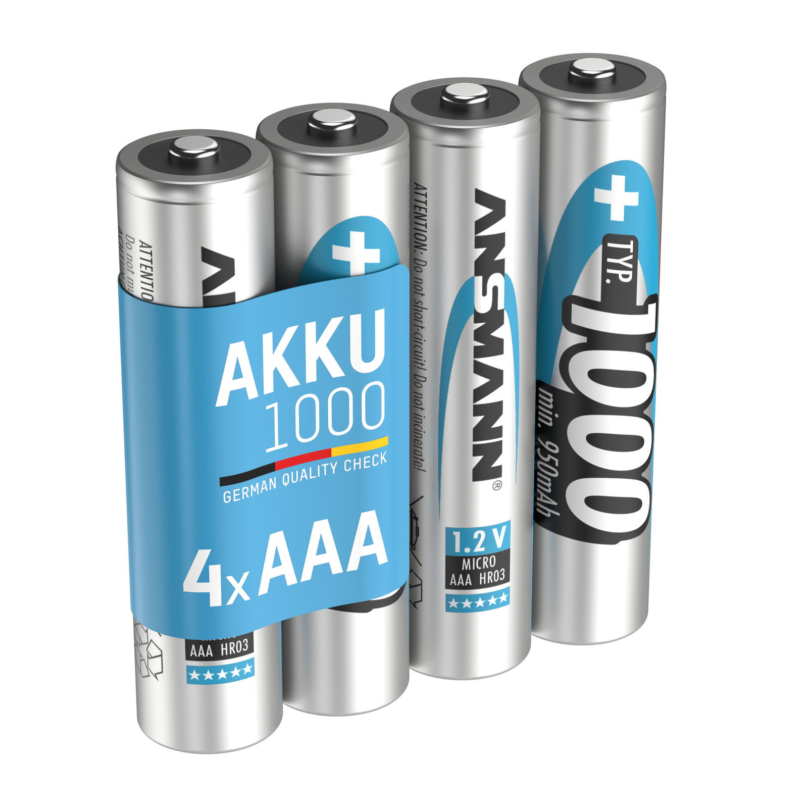 4x ANSMANN NiMH Akku Micro AAA Typ 1000 (min. 950mAh) HR03 5030882