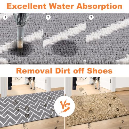 Long Indoor Door Mat, 2' x 8' Entryway Runner Rug, Absorbent Low