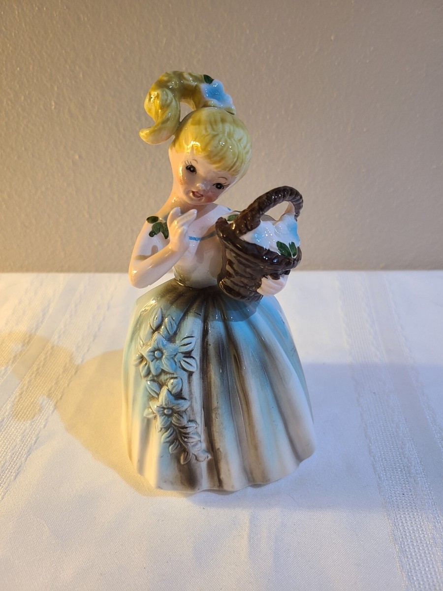 Vintage Lefton Ceramic Porcelain Lady Head Girl W Flower Basket