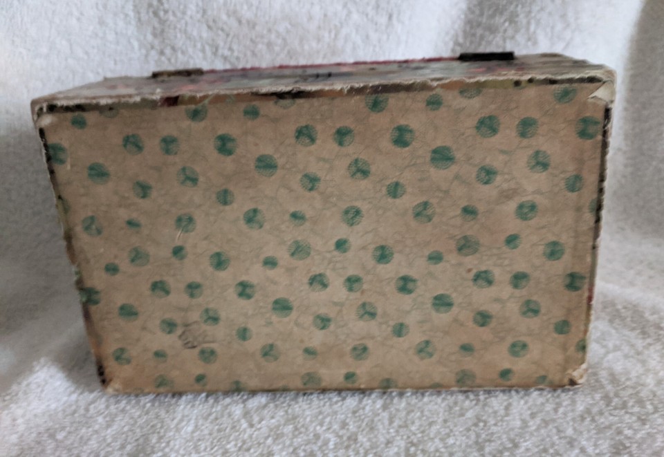 Vintage/Antique Sewing Box Wood w/Tapestry and Fuchsia Flower Decorated