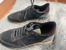 VALENTINO ROCKSTUD Men’s sneakers blue camouflage suede leather 12 45