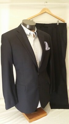 Brooks Brother 346 Stretch Blue Wool Two Button Flat Front Suit