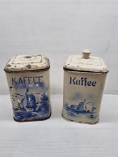 RAR antik Deckeldose Vorratsdose "Kaffee" Blech Delfter Motiv Windmühle um 1900