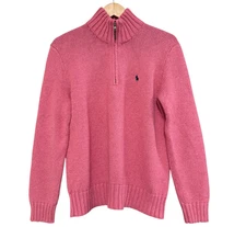 Polo Ralph Lauren Pink Knit Sweater 100% Cotton Thick Long Sleeve Pullover Sz M