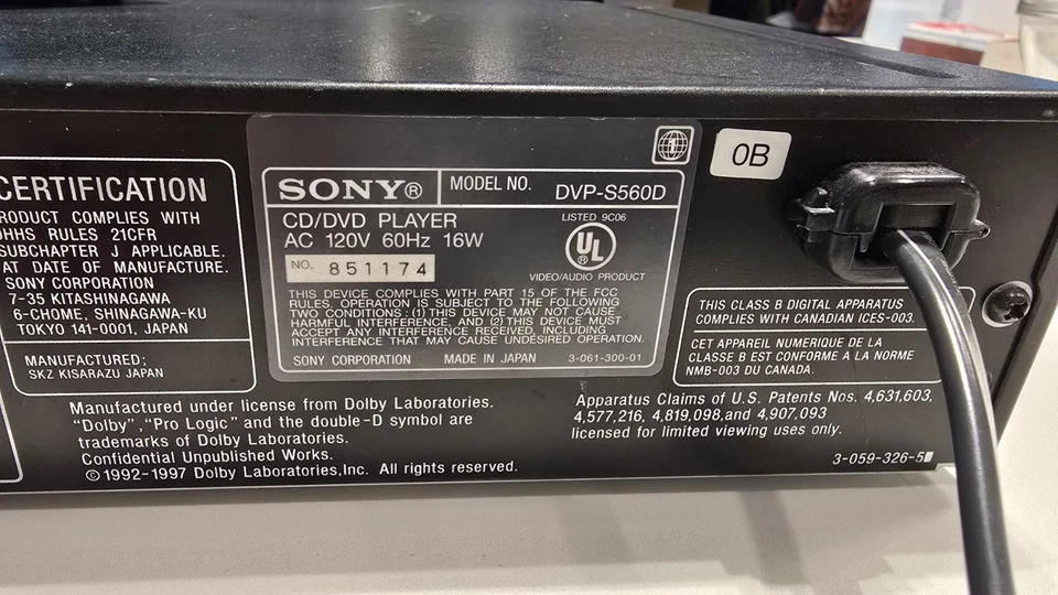Sony DVP-S560D  CD/DVD Player Tested/Working - With Remote - Image 3 of 3