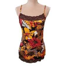 Maurices Floral Lace Trim Cami Tank Top Women M Tropical Flower Print Layering