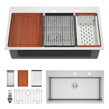 Lofeyo 36"x19" Drop In Kitchen Sink Workstation 304 16 Gauge 1-Bowl Kitchen Sink