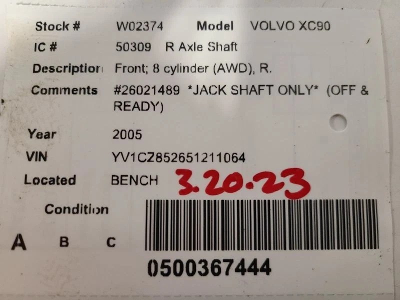 Eje de pasajero delantero 8 cilindros AWD compatible con 05-07 VOLVO XC90 1686071 Foto 4 de 4