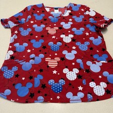 Disney Women  s XL American Mickey Mouse V Neck Scrub Top Stars Patriotic