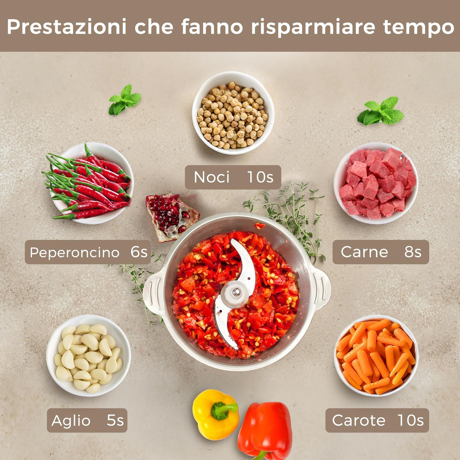 Tritatutto Elettrico 500W con Ciotola in Acciaio Inox foto 4