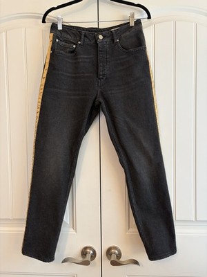 Anthropologie Reiko Harlem Herring Gold Stripe Black Tapered Ankle Jeans Sz 28