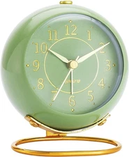 Silent NonTicking Alarm Clock, Vintage Analog Bedside Clock for Light Sleepers 