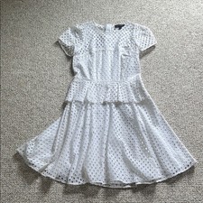 Banana Republic Eyelet Puff Sleeve Peplum Crew Neck Sundress White 6