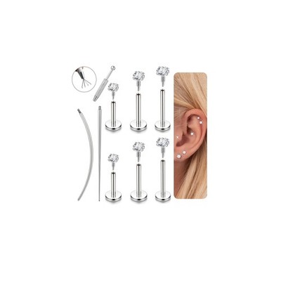 Flat Back Stud Earrings - 14K Gold Plated Internal Thread Stud 18G Piercing J...