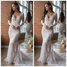 Elegant Mermaid Wedding Dress V Neck Appliques Backless Court Train Bridal Gowns