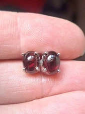 Genuine Natural Rhodolite Garnet Cabochon 925  Sterling Silver Stud Earrings 