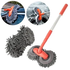 Car Wash Mop Double Brush Head 360° Rotation Telescopic Mop Roof Window Clean