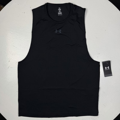 Under Armour UA Mens Large Rush Vent Seamless Black Fitted Tank Top 1383411 New