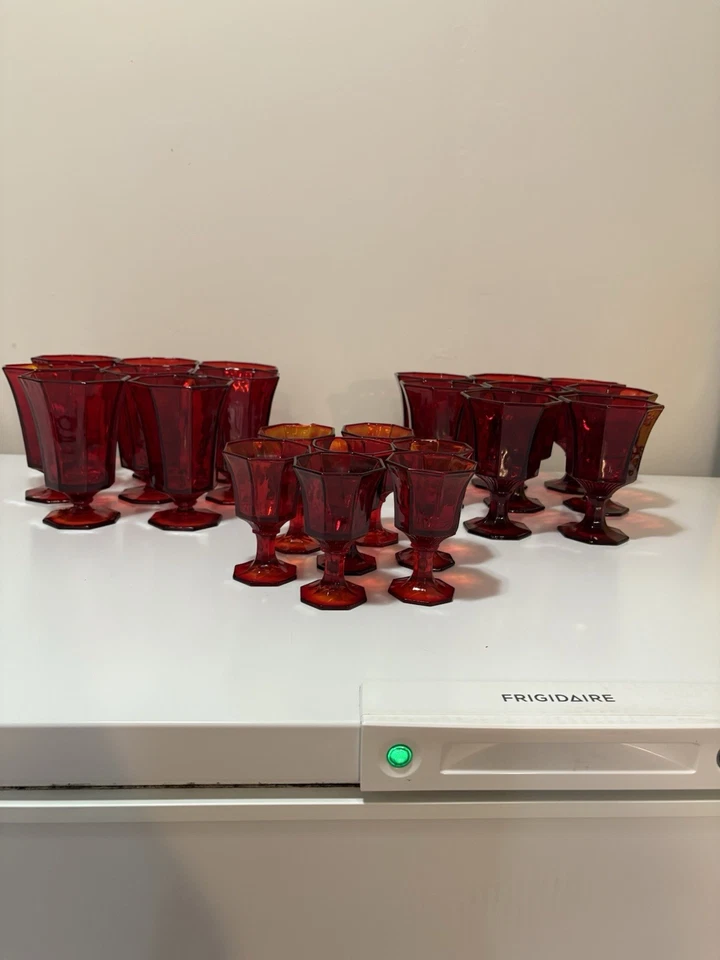 Beautiful Set Of Antique Octagonal Ruby Glassware! - Image 4 of 4