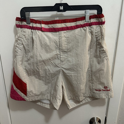 Sergio Tacchini Men s Bermuda Shorts Beige Red Pink Logo Accents Size L
