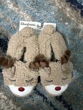 NWT Dearfoams Reindeer Christmas Slippers, Memory Foam, Men  s 5-6 Women  s 7-8