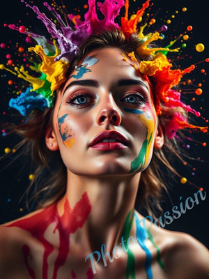A4 Foto Portrait Frau Moderne Kunst Farben Poster Kunstdruck Deko (3832)